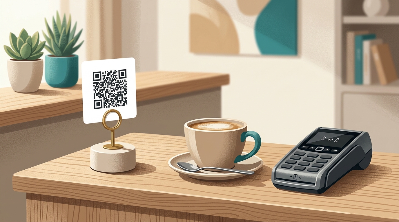 Табличка с QR-кодом для отзыва на стойке